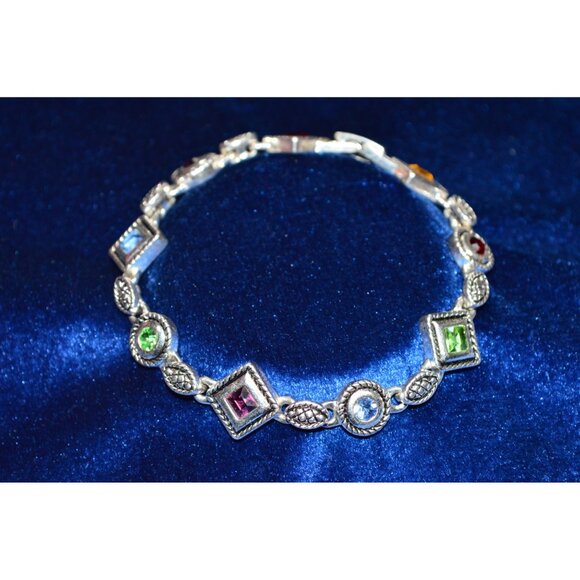 Premier Designs Silver Tone Links Bracelet Multicolored Gemstone Stone Art Deco - Picture 2 of 11